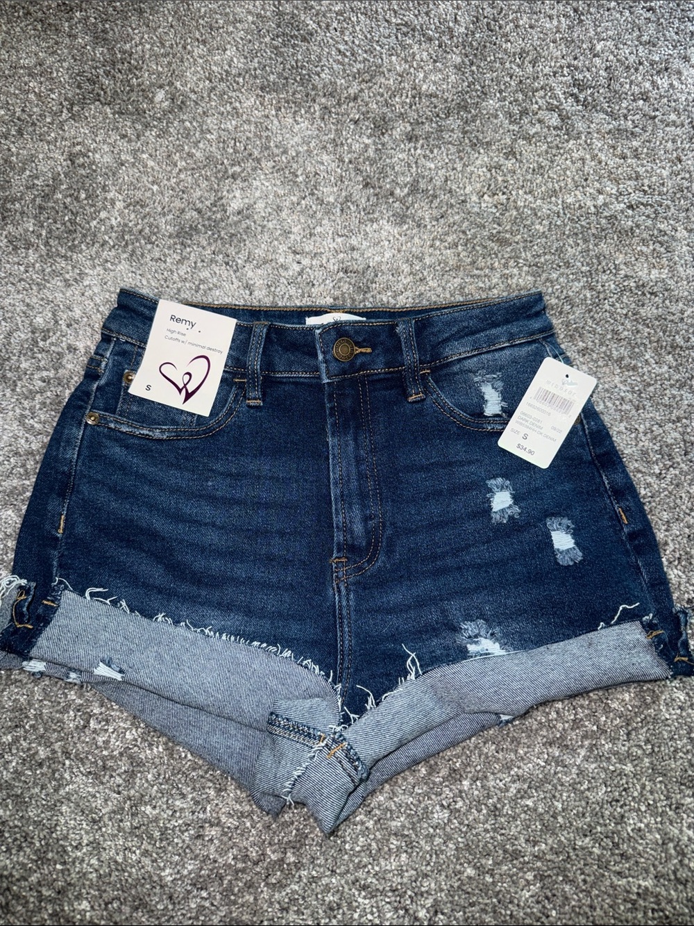 Divided Dark Blue Distressed Rolled Hem Jean Shorts